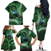 Tui Bird Koru Silver Fern Aotearoa Family Matching Off The Shoulder Long Sleeve Dress and Hawaiian Shirt LT9 - Polynesian Pride