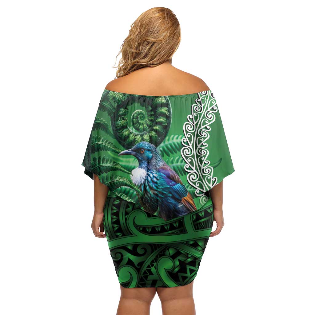 Tui Bird Koru Silver Fern Aotearoa Family Matching Off Shoulder Short Dress and Hawaiian Shirt LT9 - Polynesian Pride
