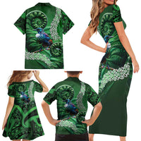 Tui Bird Koru Silver Fern Aotearoa Family Matching Short Sleeve Bodycon Dress and Hawaiian Shirt LT9 - Polynesian Pride
