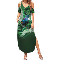Tui Bird Koru Silver Fern Aotearoa Family Matching Summer Maxi Dress and Hawaiian Shirt LT9 Mom's Dress Green - Polynesian Pride
