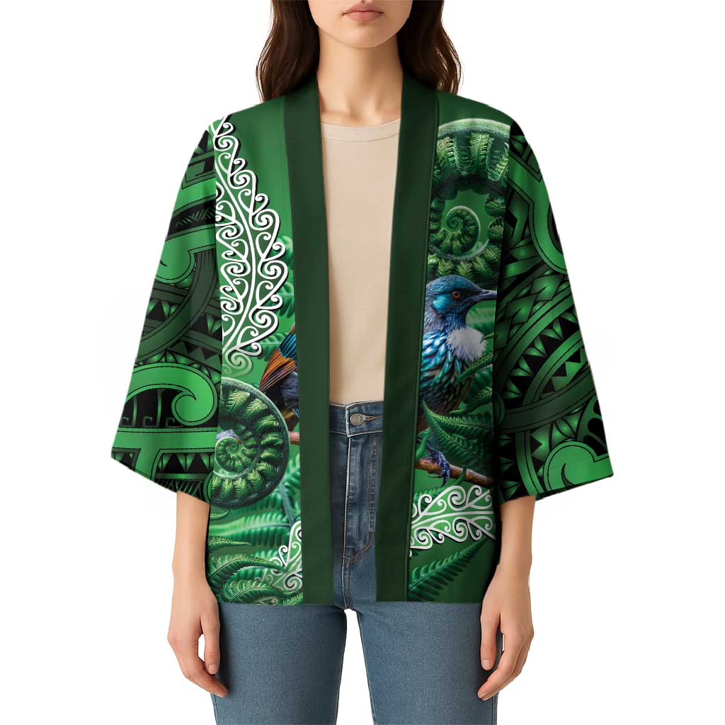 Tui Bird Koru Silver Fern Aotearoa Kimono