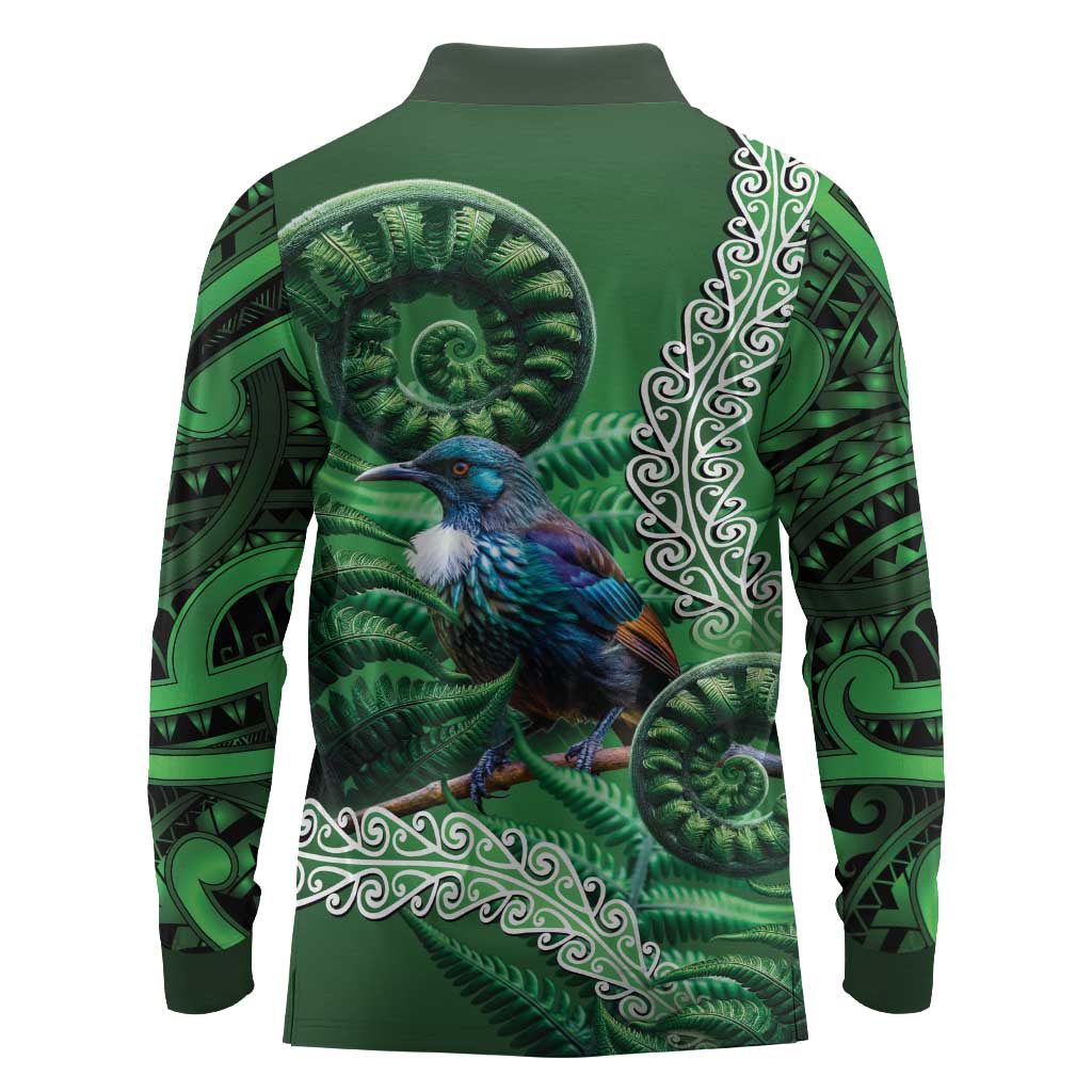 Tui Bird Koru Silver Fern Aotearoa Long Sleeve Polo Shirt