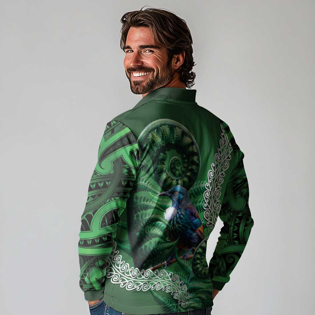 Tui Bird Koru Silver Fern Aotearoa Long Sleeve Polo Shirt
