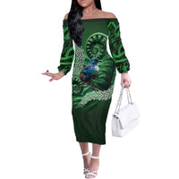 Tui Bird Koru Silver Fern Aotearoa Off The Shoulder Long Sleeve Dress