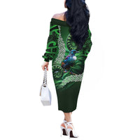 Tui Bird Koru Silver Fern Aotearoa Off The Shoulder Long Sleeve Dress