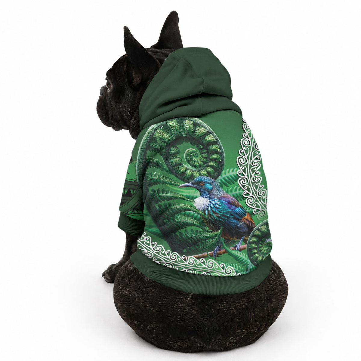 Tui Bird Koru Silver Fern Aotearoa Pet Hoodie LT9 - Polynesian Pride