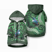 Tui Bird Koru Silver Fern Aotearoa Pet Hoodie LT9 Zip-up Blue - Polynesian Pride