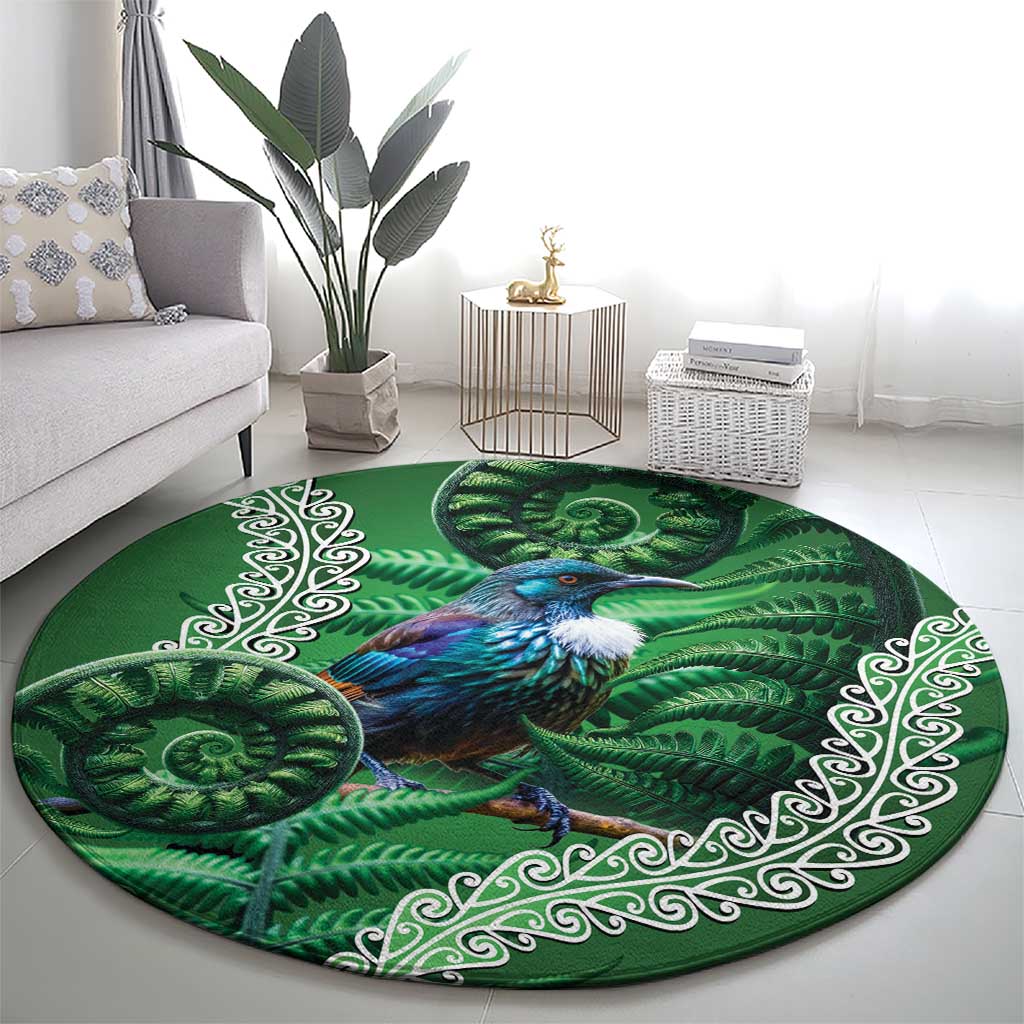 Tui Bird Koru Silver Fern Aotearoa Round Carpet
