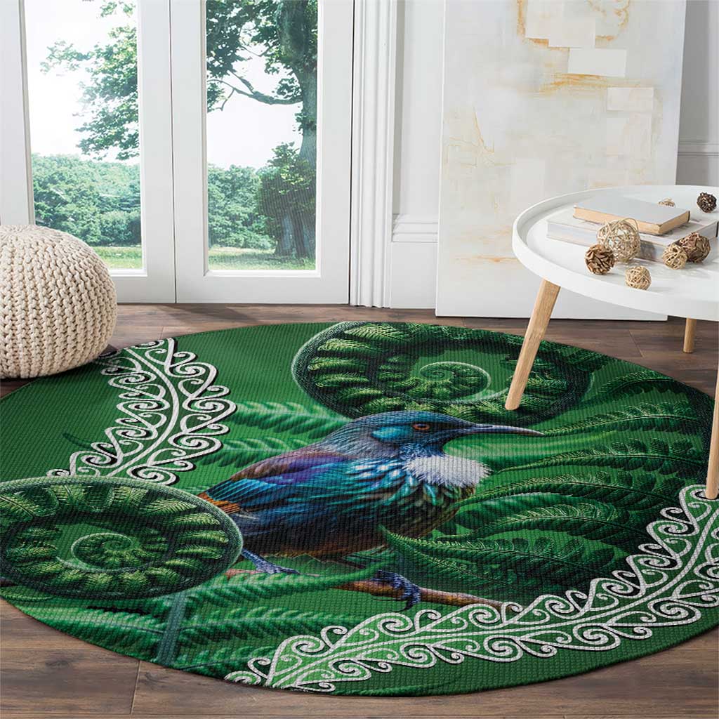 Tui Bird Koru Silver Fern Aotearoa Round Carpet