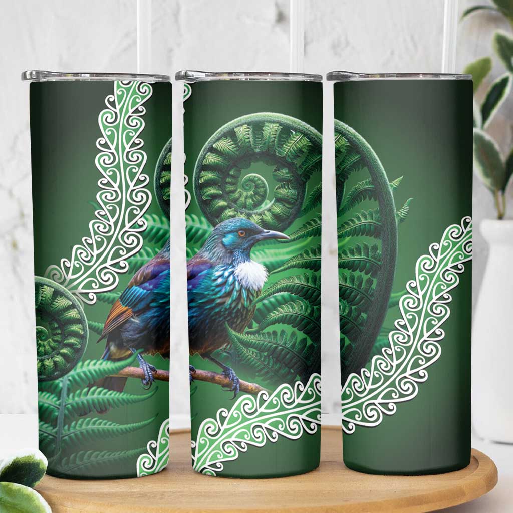 Tui Bird Koru Silver Fern Aotearoa Skinny Tumbler