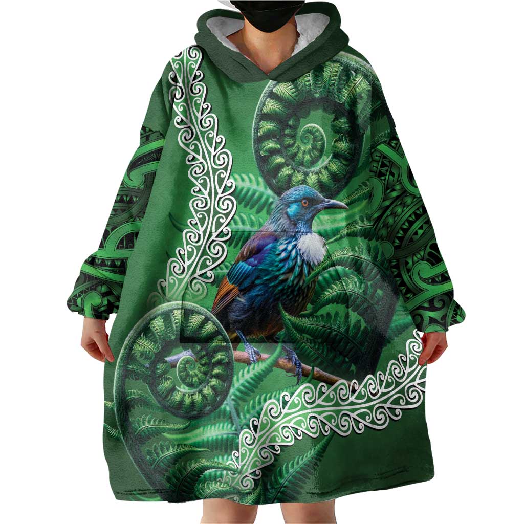 Tui Bird Koru Silver Fern Aotearoa Wearable Blanket Hoodie