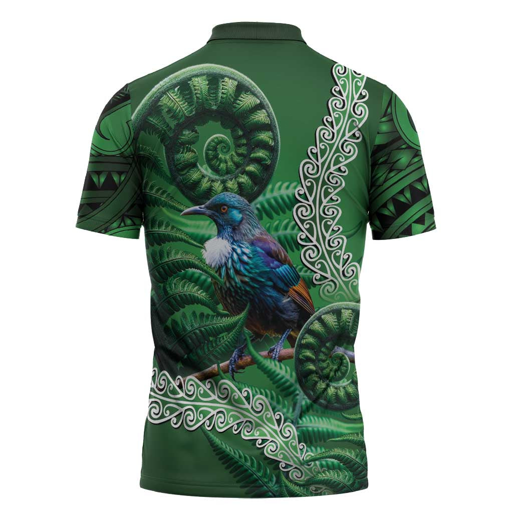 Tui Bird Koru Silver Fern Aotearoa Zipper Polo Shirt