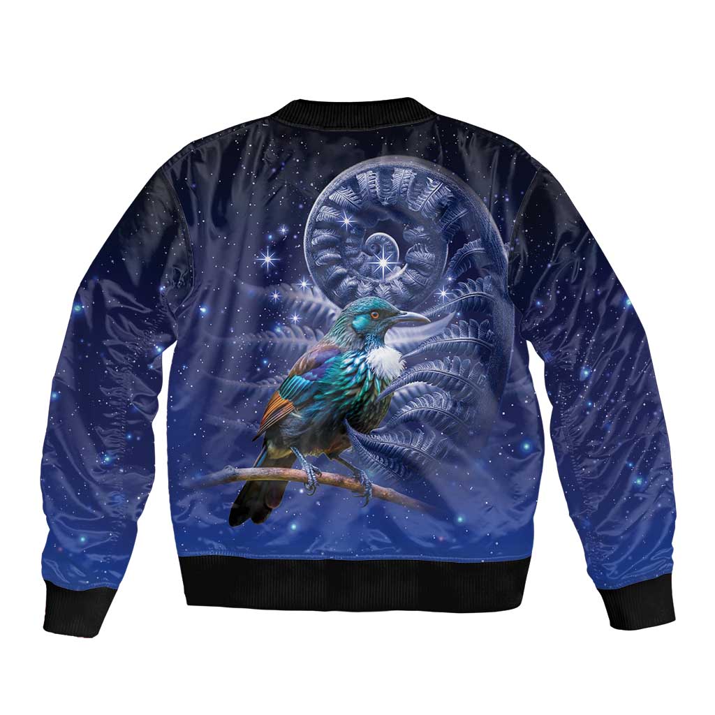 Tui Bird Matariki Galaxy Bomber Jacket Koru Silver Fern Aotearoa