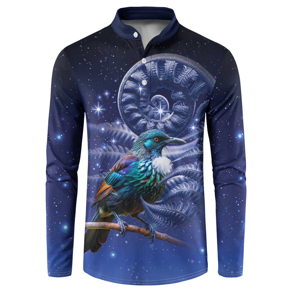 Tui Bird Matariki Galaxy Button Sweatshirt Koru Silver Fern Aotearoa