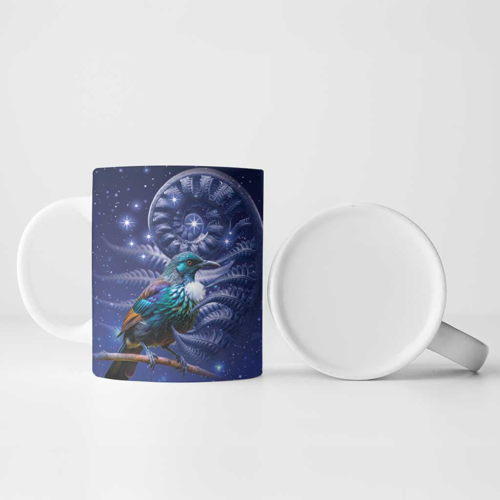 Tui Bird Matariki Galaxy Ceramic Mug Koru Silver Fern Aotearoa