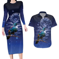 Tui Bird Matariki Galaxy Couples Matching Long Sleeve Bodycon Dress and Hawaiian Shirt Koru Silver Fern Aotearoa LT9 Galaxy - Polynesian Pride
