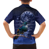 Tui Bird Matariki Galaxy Family Matching Long Sleeve Bodycon Dress and Hawaiian Shirt Koru Silver Fern Aotearoa LT9 - Polynesian Pride