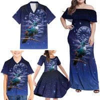 Tui Bird Matariki Galaxy Family Matching Off Shoulder Maxi Dress and Hawaiian Shirt Koru Silver Fern Aotearoa LT9 - Polynesian Pride
