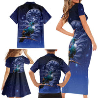 Tui Bird Matariki Galaxy Family Matching Short Sleeve Bodycon Dress and Hawaiian Shirt Koru Silver Fern Aotearoa LT9 - Polynesian Pride