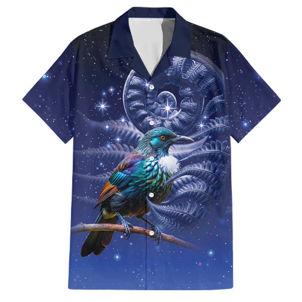 Tui Bird Matariki Galaxy Family Matching Summer Maxi Dress and Hawaiian Shirt Koru Silver Fern Aotearoa LT9 Dad's Shirt - Short Sleeve Galaxy - Polynesian Pride
