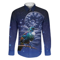Tui Bird Matariki Galaxy Family Matching Summer Maxi Dress and Hawaiian Shirt Koru Silver Fern Aotearoa LT9 Dad's Shirt - Long Sleeve Galaxy - Polynesian Pride