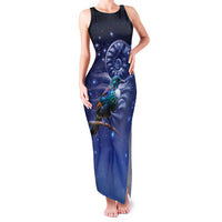 Tui Bird Matariki Galaxy Family Matching Tank Maxi Dress and Hawaiian Shirt Koru Silver Fern Aotearoa LT9 Mom's Dress Galaxy - Polynesian Pride