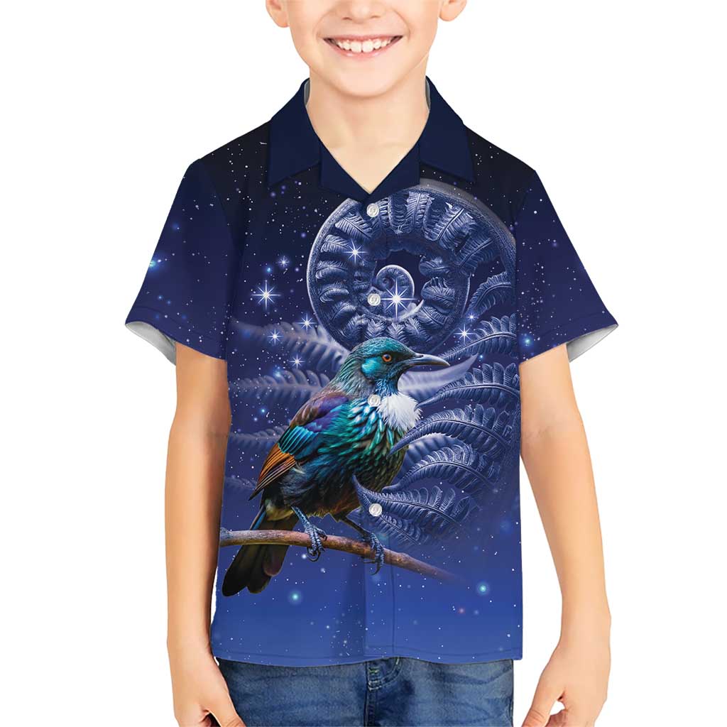Tui Bird Matariki Galaxy Family Matching Tank Maxi Dress and Hawaiian Shirt Koru Silver Fern Aotearoa LT9 Son's Shirt Galaxy - Polynesian Pride