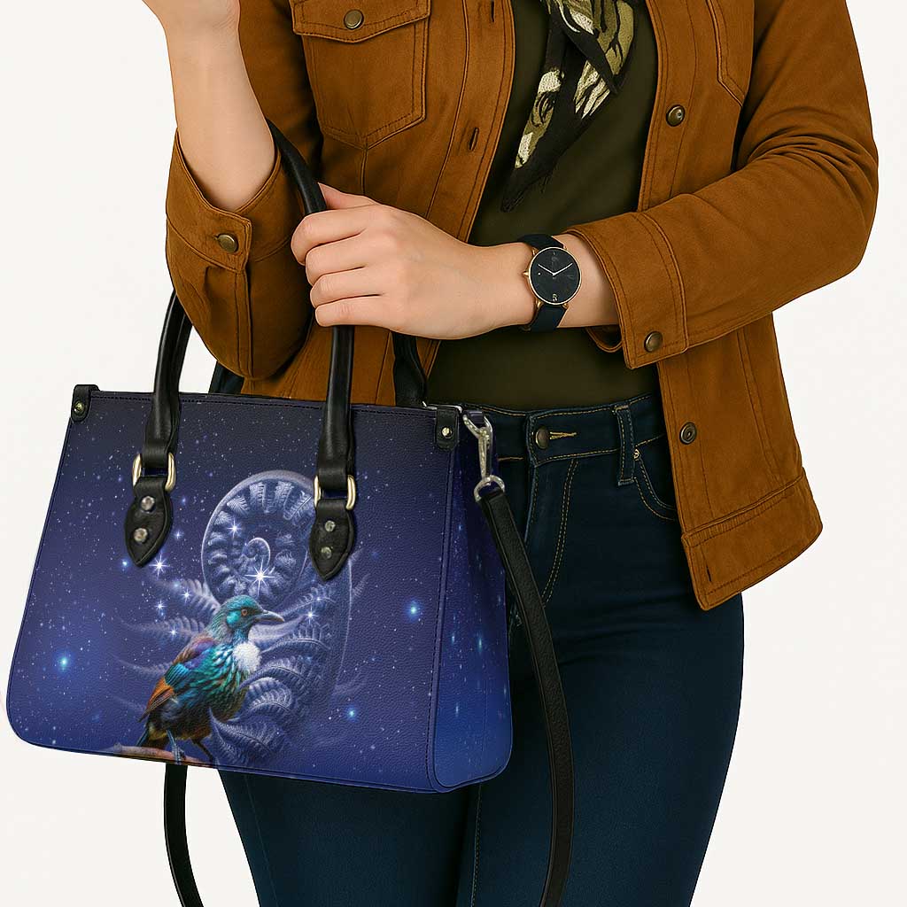 Tui Bird Matariki Galaxy Leather Bag Koru Silver Fern Aotearoa