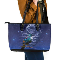 Tui Bird Matariki Galaxy Leather Tote Bag Koru Silver Fern Aotearoa