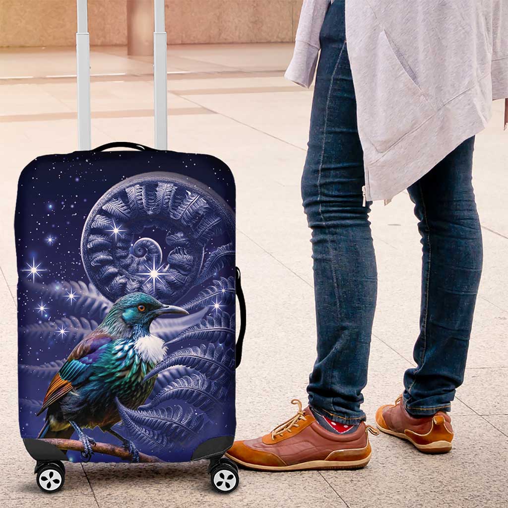 Tui Bird Matariki Galaxy Luggage Cover Koru Silver Fern Aotearoa