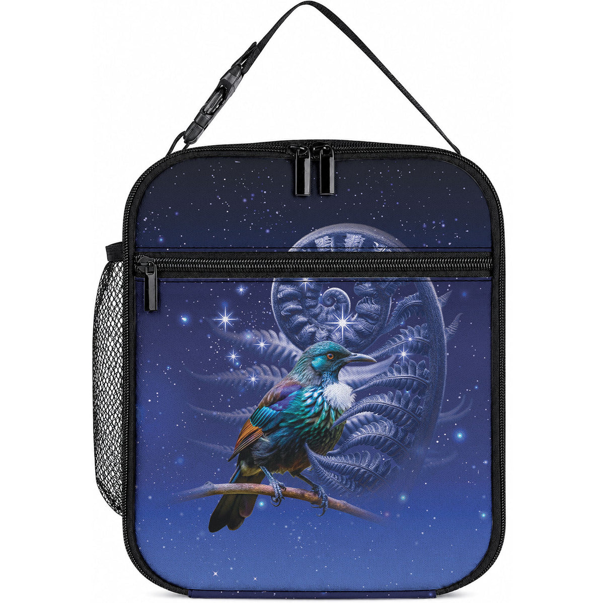 Tui Bird Matariki Galaxy Lunch Bag Koru Silver Fern Aotearoa LT9 10.2 × 8.3 × 4.3 inch Blue - Polynesian Pride