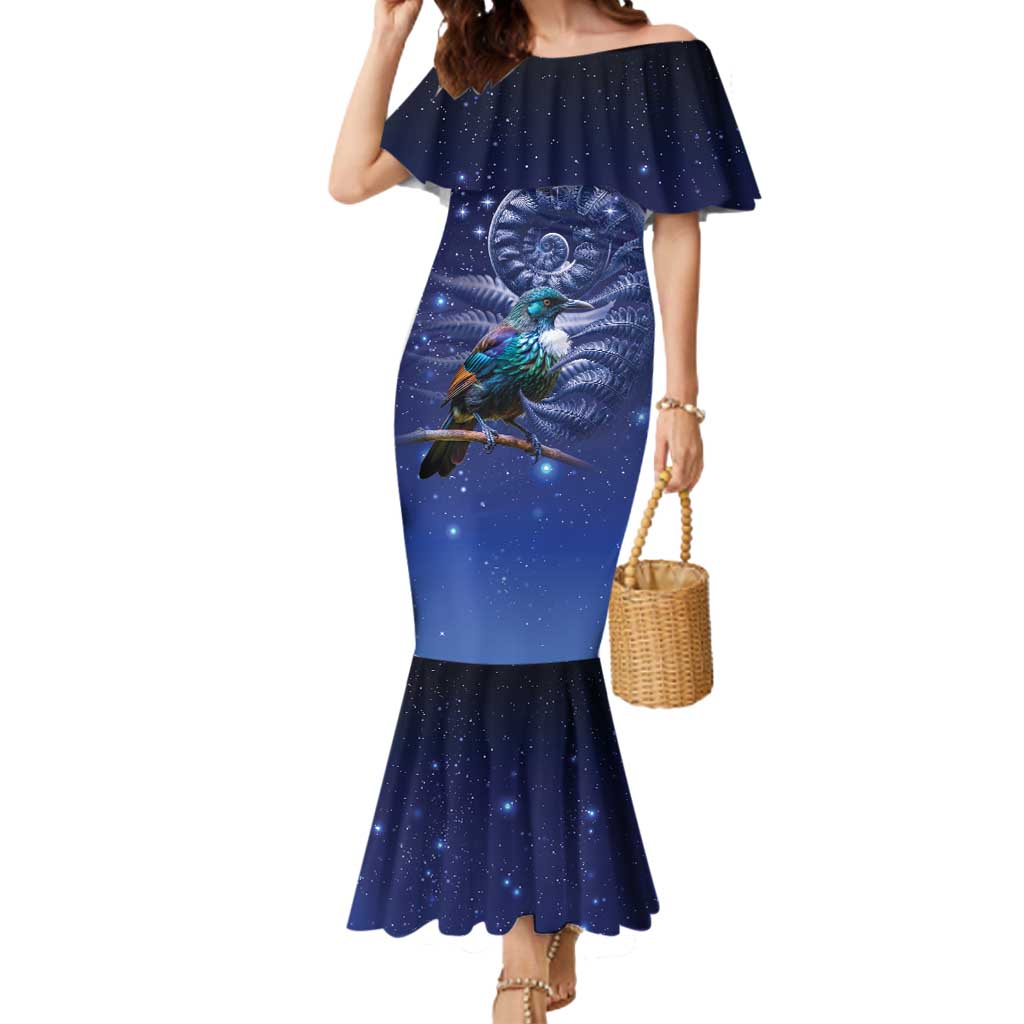 Tui Bird Matariki Galaxy Mermaid Dress Koru Silver Fern Aotearoa