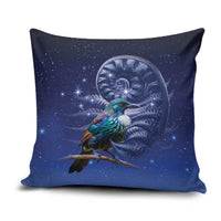 Tui Bird Matariki Galaxy Pillow Cover Koru Silver Fern Aotearoa