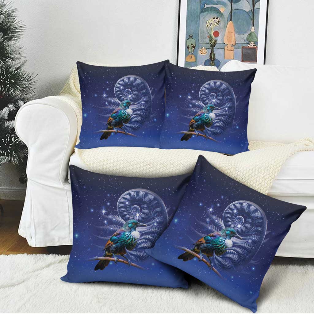 Tui Bird Matariki Galaxy Pillow Cover Koru Silver Fern Aotearoa