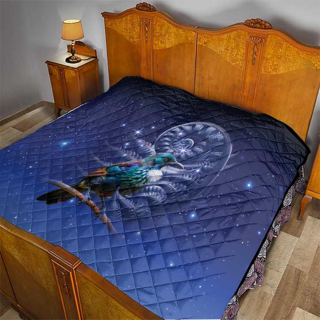 Tui Bird Matariki Galaxy Quilt Koru Silver Fern Aotearoa