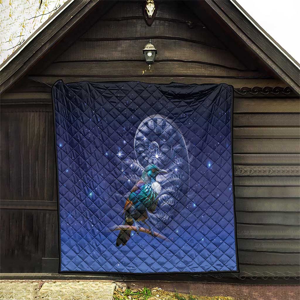 Tui Bird Matariki Galaxy Quilt Koru Silver Fern Aotearoa