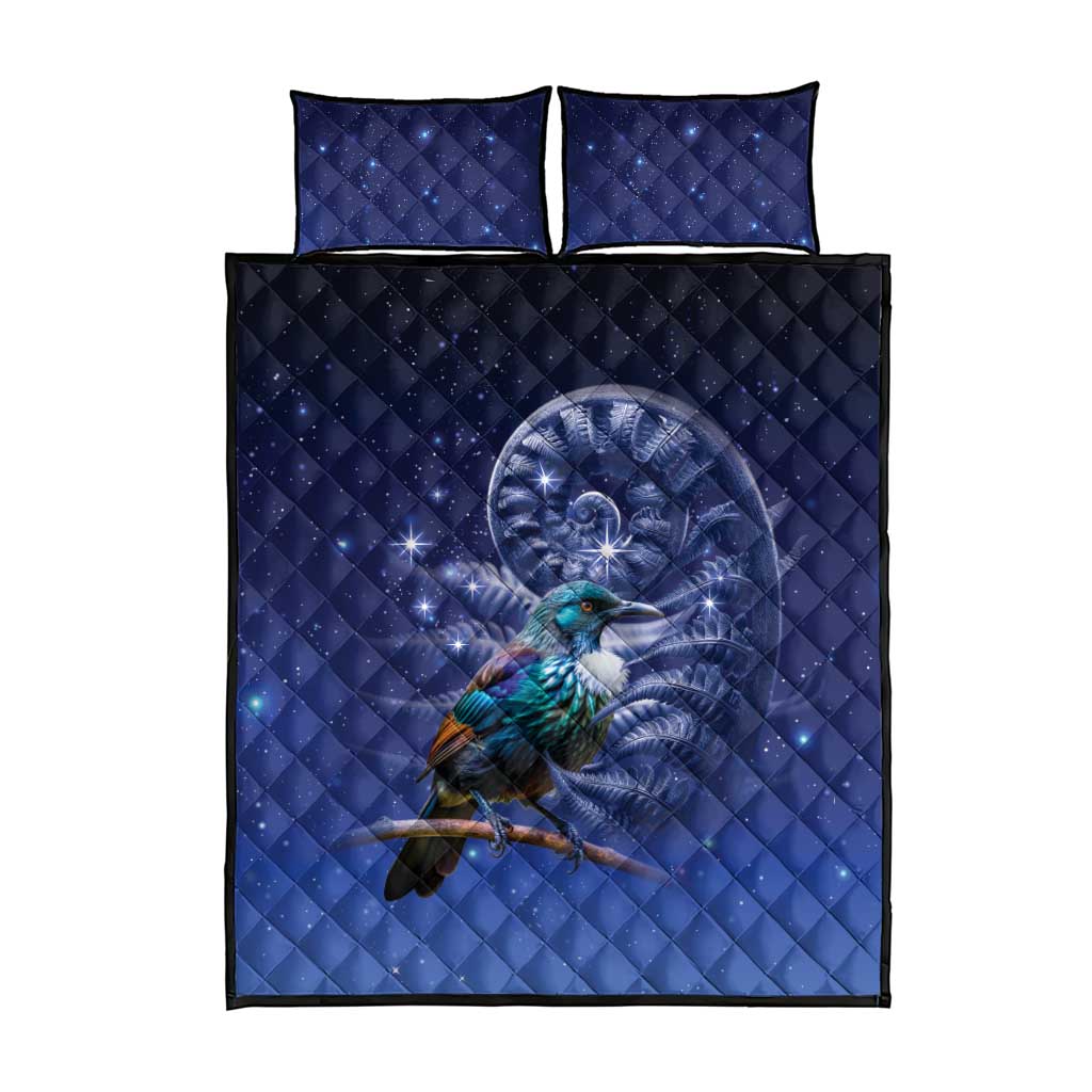 Tui Bird Matariki Galaxy Quilt Bed Set Koru Silver Fern Aotearoa