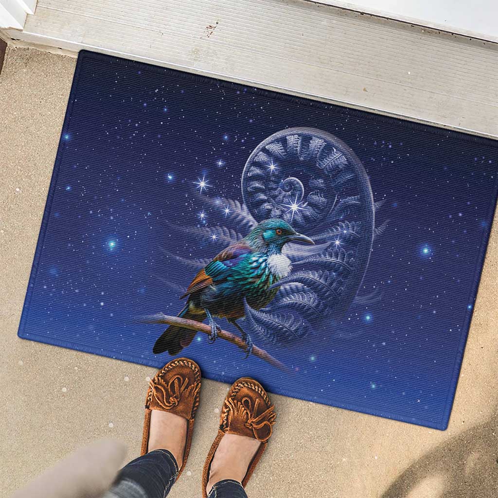 Tui Bird Matariki Galaxy Rubber Doormat Koru Silver Fern Aotearoa