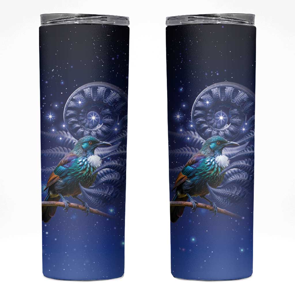 Tui Bird Matariki Galaxy Skinny Tumbler Koru Silver Fern Aotearoa