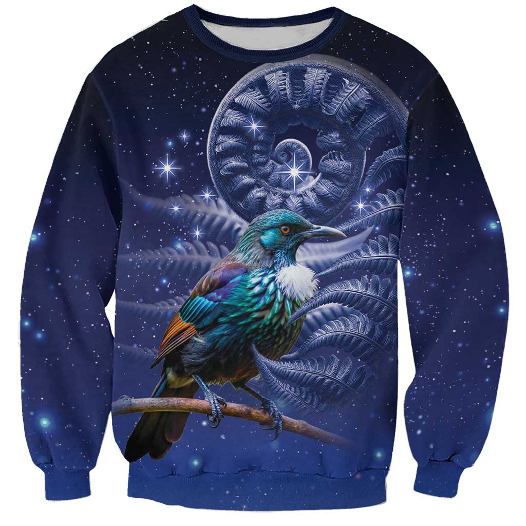 Tui Bird Matariki Galaxy Sweatshirt Koru Silver Fern Aotearoa