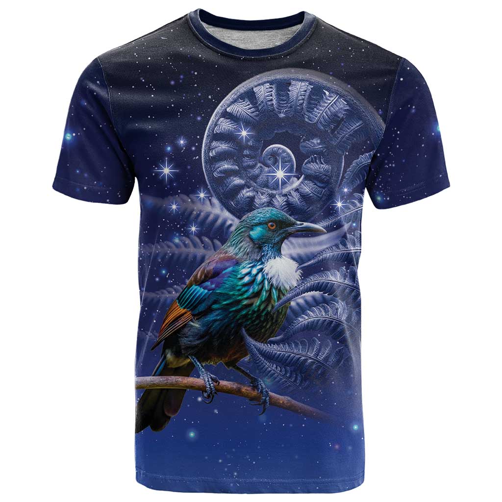 Tui Bird Matariki Galaxy T Shirt Koru Silver Fern Aotearoa
