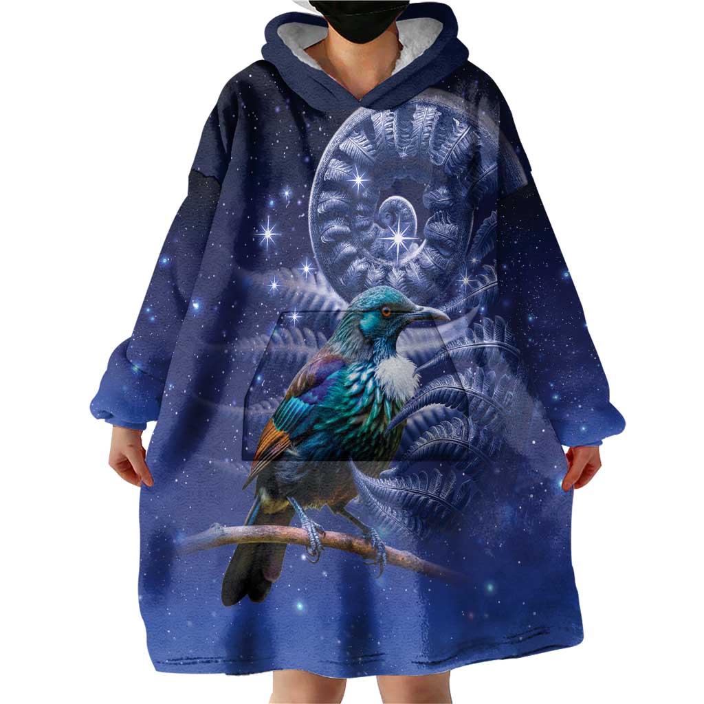 Tui Bird Matariki Galaxy Wearable Blanket Hoodie Koru Silver Fern Aotearoa