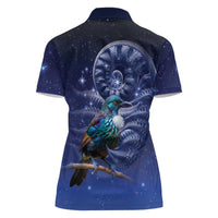 Tui Bird Matariki Galaxy Women Polo Shirt Koru Silver Fern Aotearoa