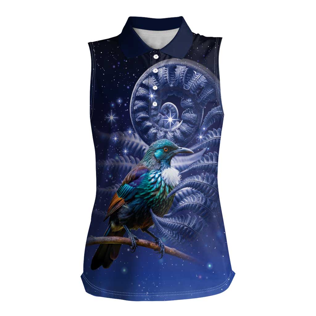 Tui Bird Matariki Galaxy Women Sleeveless Polo Shirt Koru Silver Fern Aotearoa LT9 Female Galaxy - Polynesian Pride