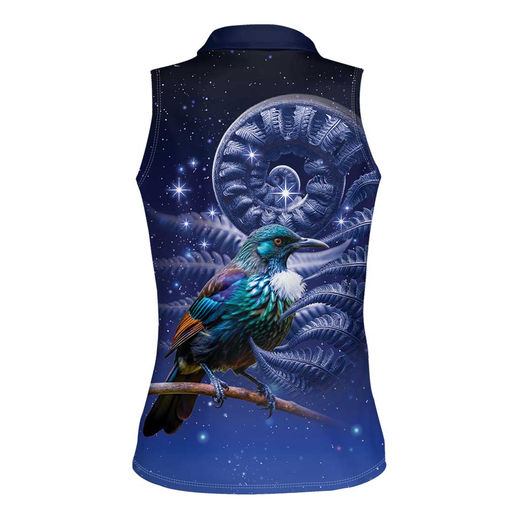Tui Bird Matariki Galaxy Women Sleeveless Polo Shirt Koru Silver Fern Aotearoa LT9 - Polynesian Pride