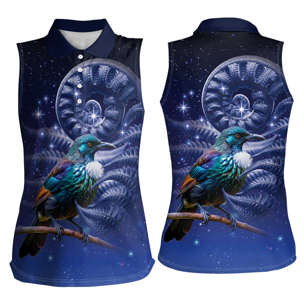 Tui Bird Matariki Galaxy Women Sleeveless Polo Shirt Koru Silver Fern Aotearoa LT9 - Polynesian Pride
