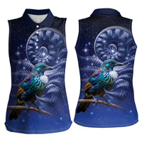 Tui Bird Matariki Galaxy Women Sleeveless Polo Shirt Koru Silver Fern Aotearoa LT9 - Polynesian Pride