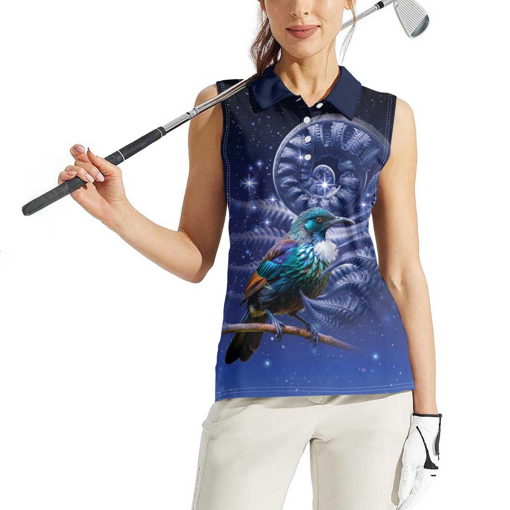 Tui Bird Matariki Galaxy Women Sleeveless Polo Shirt Koru Silver Fern Aotearoa LT9 - Polynesian Pride