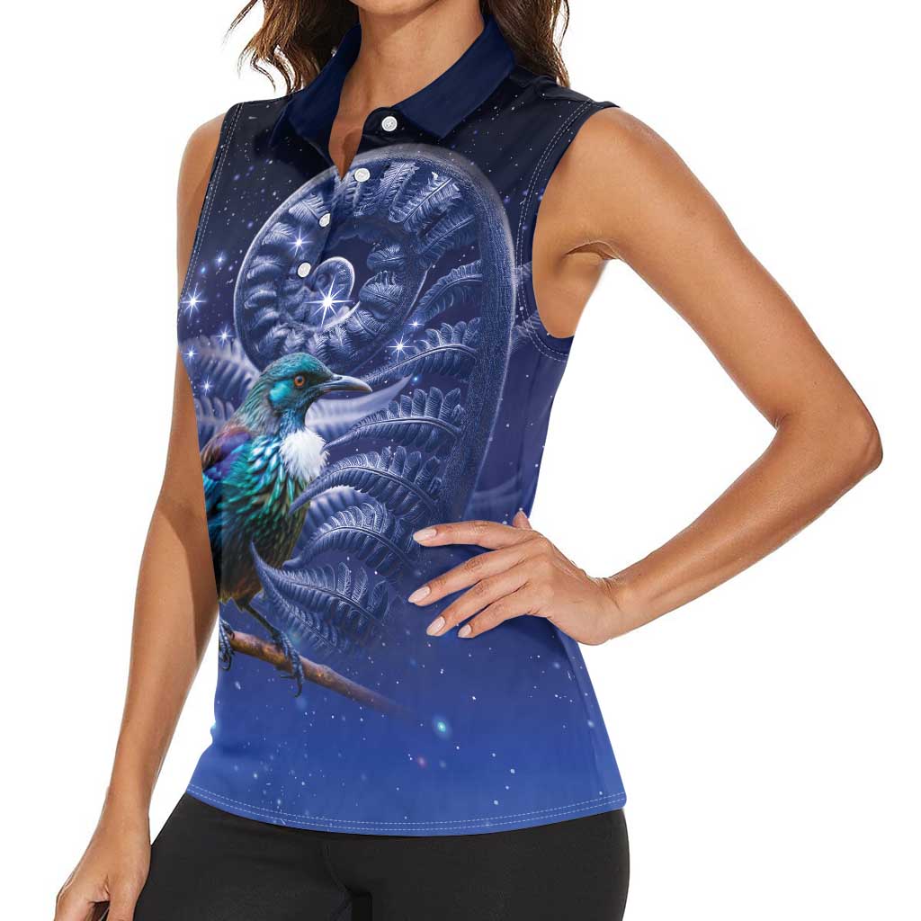 Tui Bird Matariki Galaxy Women Sleeveless Polo Shirt Koru Silver Fern Aotearoa LT9 - Polynesian Pride
