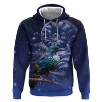 Tui Bird Matariki Galaxy Zip Hoodie Koru Silver Fern Aotearoa